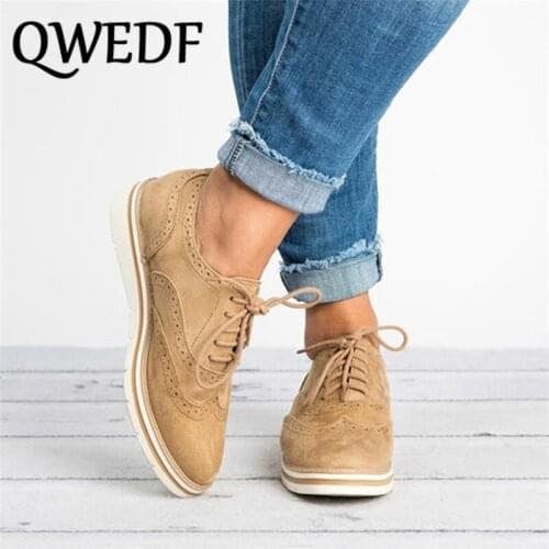 QWEDF Women Casual Shoes Lightweight Fashion Design Flats for Lady soft Comfortable Big Size Lace-Up Woman Shoes 35-43 DC-11