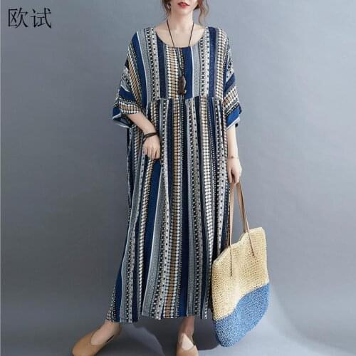 Plus Size Striped Polka Dot Cotton Dress Women Ladies Dresses 4xl 5xl 6xl Woman Long Oversized Casual Summer Beach Dress 2021
