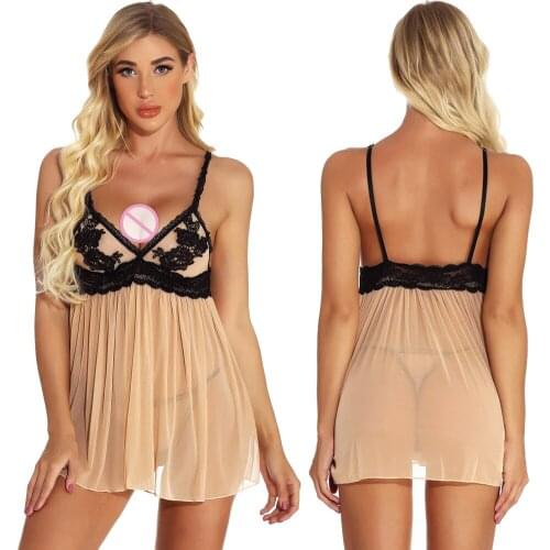 Women Lingerie Femme Lace Babydoll V Neck Sleepwear Strap Chemise S-6XL