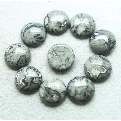 12PCS nature grey jasper stone cabochons round shape for women pendants selling diy jewelry findings 12mm 18mm 20mm