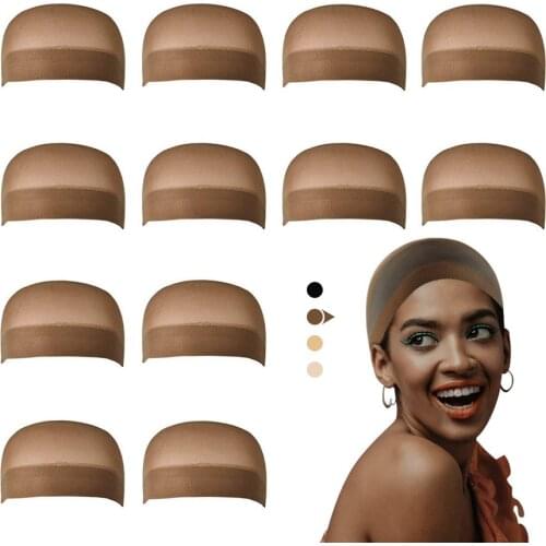 12 PCS High Quality Elastic Wig Cap Stretch Stocking Breathable Wig Caps for Making Hair Tidy
