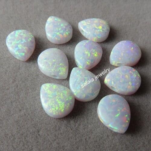 50pcs/lot 8x10mm Drilled Flat Back Pear Opal White Teardrop Opal Synthetic Drop Cabochon Opal for Necklace