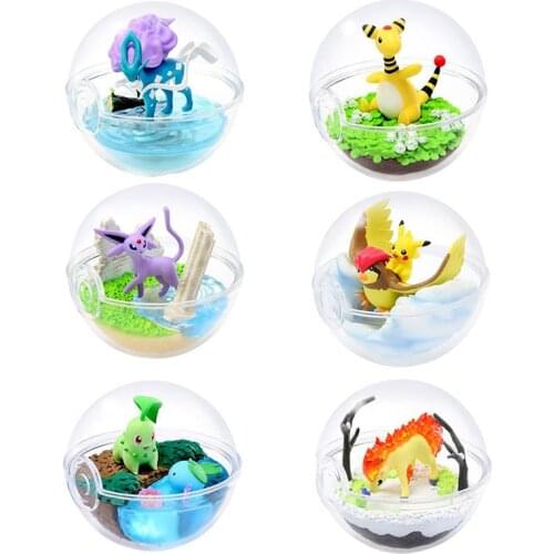 6Pcs/Set Anime Transparent Ball with Pidgeot Chikorita Ampharos Suicune Ponyta Espeon Pokemones Action Figure Toys Kids Gifts