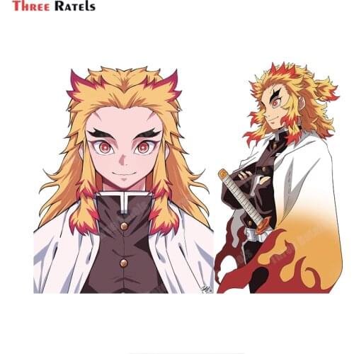 Three Ratels A758 Rengoku Render Kimetsu No Yaiba JDM Car Stickers And Decals Anime Cartoon Decals Decortion Vinyl Material