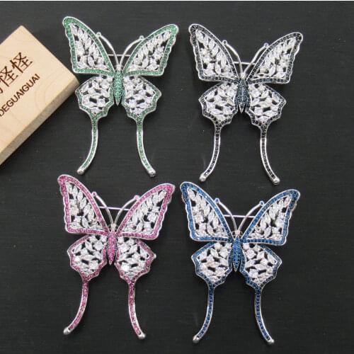 APDGG 40x58mm Mixed Color gold plated Cz micro butterfly brooch