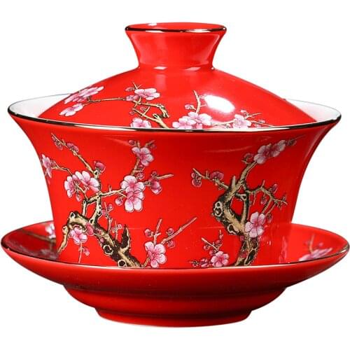 300ml Sancai Bowl Teacup Ceramic Retro Tea Cover Bowl Tea Set