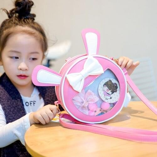 New Style Childrens Bag Girl PU Bunny ear Backpack Princess Kindergarten Bow One Shoulder Diagonal Bag Transparent Bag IB026