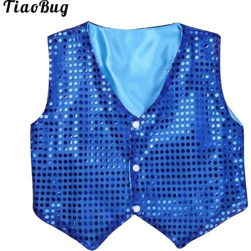 TiaoBug Kids Boys Glittery Sequined Vest Waistcoat Costume For Choir Jazz Dance Stage Performance