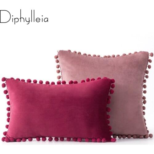 Diphylleia High End Soft Velvet Cushion Cover with Pompom Ball Pillow Decoration Cover Bedroom Sofa Pillow Cases Free Shipping