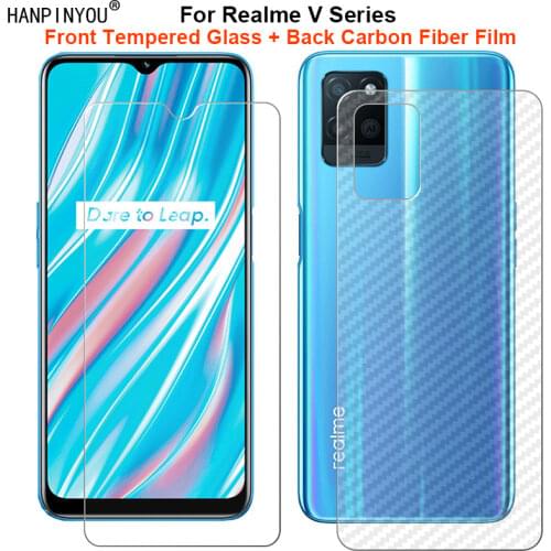 For Realme V11 5G 6.5" 1 Set = Soft Back Carbon Fiber Film + Premium Tempered Glass Front Screen Protector
