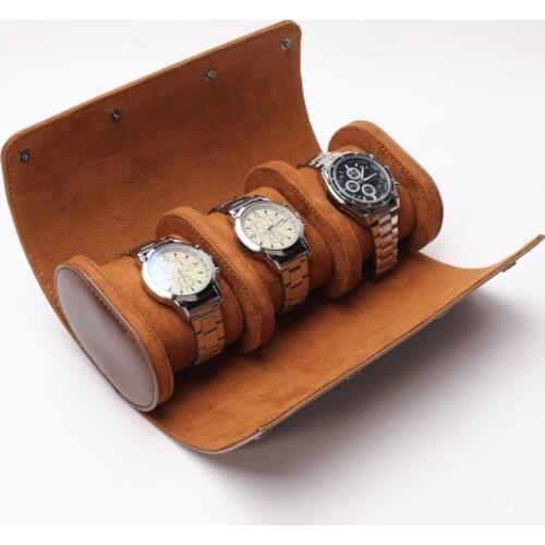 3 Slots Watch Roll Travel Case Chic Portable Vintage Leather Display Watch Storage Box with Slid in Out Watch Organizers 2 Color