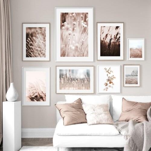 Natural Autumn Landscape Poster Dried Flowers Grass Wall Art Nordic Canvas Painting Prints Modern Pictures for Living Room Decor