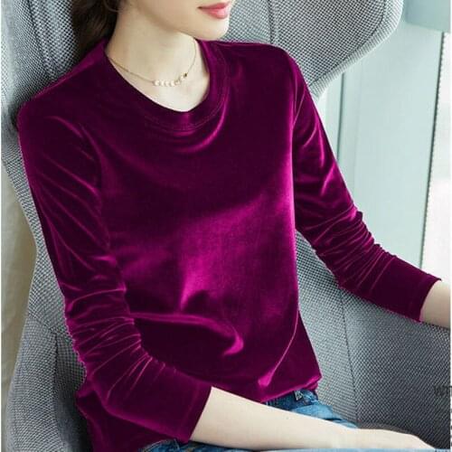 T-Shirt Long sleeve Tees Velvet Womens T Shirt Stretchable Base Top Simple O Neck Tshirts Winter Autumn Garments Fashion 2021