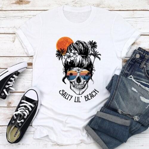 Salty Lil Beach Colored Print T-shirt Fashion Women Graphic Summer Vacation Tshirt Funny Skull Mom Tee Shirt Top