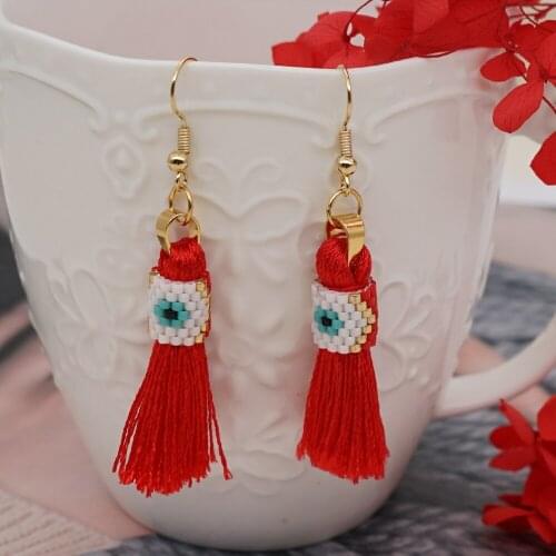 Go2Boho Dangle Tassel Earring For Women Statement Jewelry Miyuki Turkish Evil Eye Earrings Beads Drop Earing 2021 Hook Pendiente