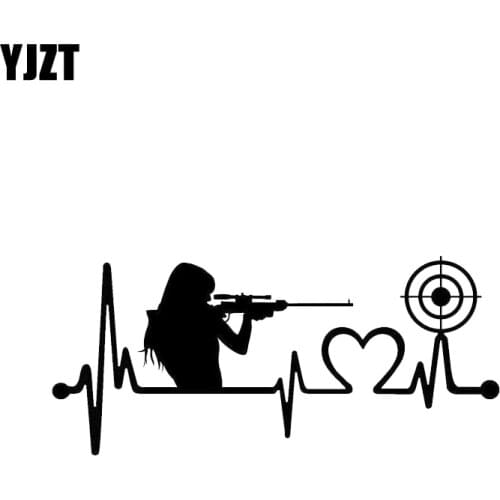 YJZT 16.5*7.4CM Interesting Gun Girl Heartbeat Target Shooting Love Car Sticker Decoration Vinyl C12-0362