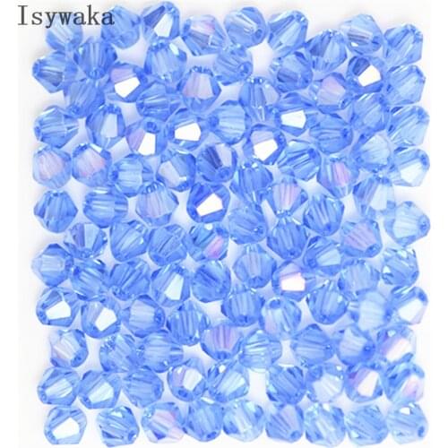 Isywaka Sale Light Blue AB 100pcs 4mm Bicone Austria Crystal Beads charm Glass Beads Loose Spacer Bead for DIY Jewelry Making