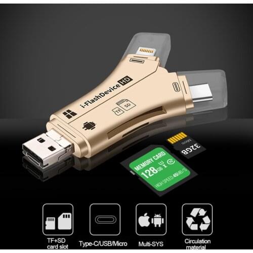 GINSLEY Lightning Card Reader SD TF USB C to MicroUSB Multi Card readers 4in1 Type-C Flash Drive For Iphone 7 8 11 X XR MAX