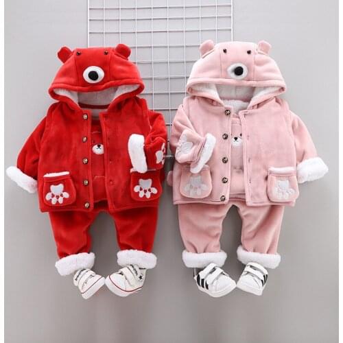 Baby Girl Boy Winter Clothing Set Infant Kids Cute Bear Thick Warm 3pcs Suits Children Overwear Clothes Sets