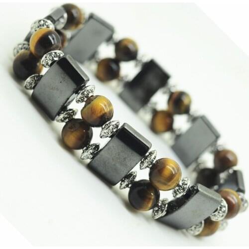 Magnetic Hematite Healing Bracelet for women Men Black Magnetite Spacer Beads with 8MM Bead Stone Crystal Bangle