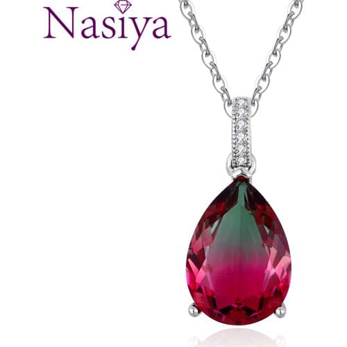 Silver Pendant Necklace Large Oval Pear Shape 13 * 18 Color Tourmaline Zircon Pendant Necklace Gemstone Charm Necklace