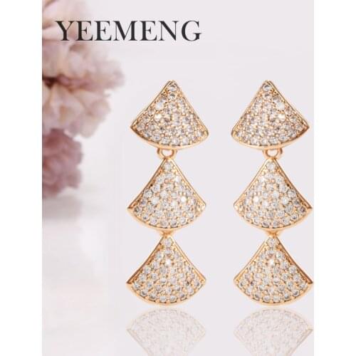 YEEMENG Fashion Rose Gold Color Female Fan-Shaped Drop Earrings With Zircon Wedding Jewelry Long Dangle Earrings For wedding