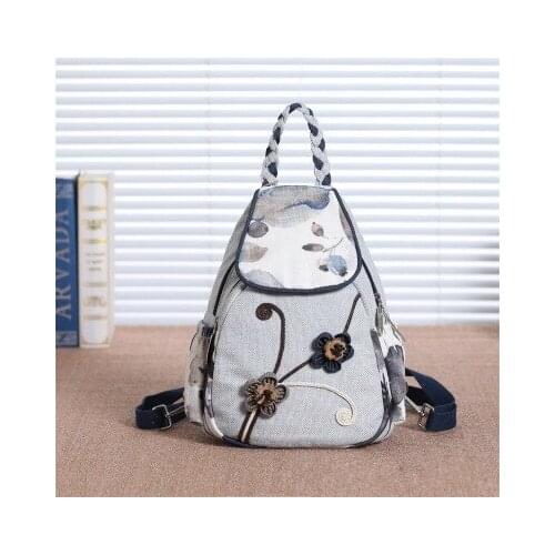 Fashion national string appliques Women Casual Shopping backpacks!Hot prints lady Zipper&hasp backrack All-match canvas backruck