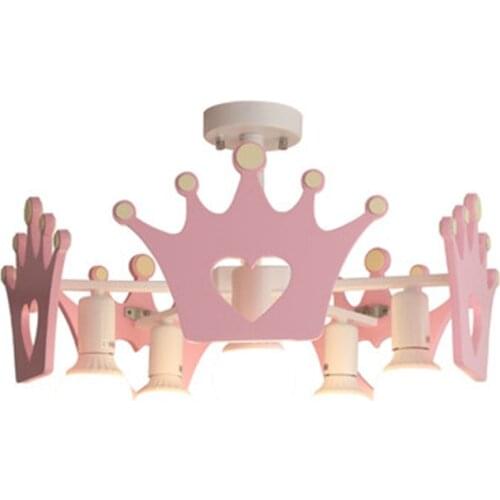 Cartoon creative pink crown chandelier Girl Bedroom Princess Room childrens room lamp modern simple LED color Chandelier