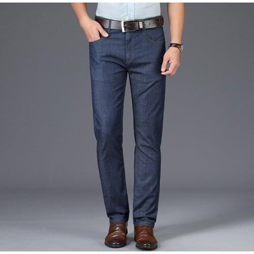 2021 Summer New Vintage Men Jeans Pants Mid Waist Straight Denim Trouser Sold Color Business Black Jeans Men Plus Size