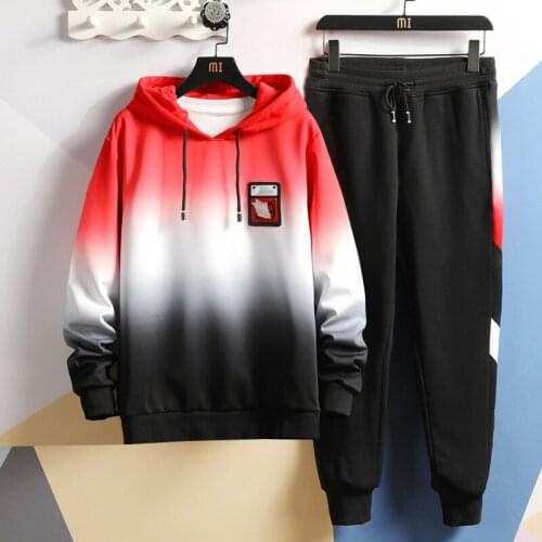 Gradient hoodie pants 2 piece set sweatsuits men loose oversized hip hop streetwear gym joggers sweat pants suits men track suit