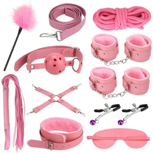 SM Bondage Set Adjustable PU Leather Sex Toys for Couples Sex Tools For Adults Sex Games Handcuffs Nipple Clamps