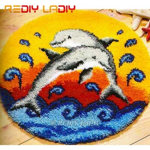 Latch Hook Kits Make Your Own Rug Playing Dolphins Tapestry Crochet Cushion Mat DIY Carpet Rug Pre-Printed Canvas Hobby & Crafts