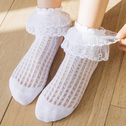 New Summer Girls Frilly Lace Mesh Socks Cotton Children Dance Princess Sock Flowers Ruffled Ankle Socks