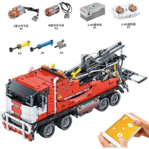 NEW Technical Toys The APP RC Motorized Pneumatic Service Truck trailer Model Building Blocks Bricks Kids Christmas Gifts