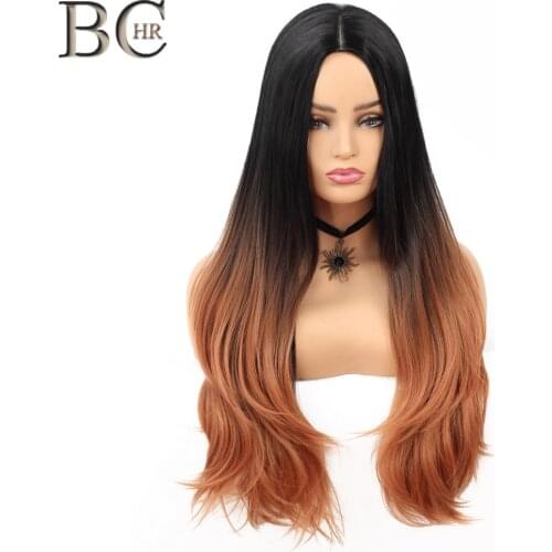 BCHR Ombre Middle Part Wig Black to Brown Synthetic Wigs for Women Middle Part Cosplay Wig for Hollywood Party Hair