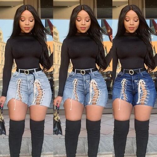 Sexy Summer Women Denim Shorts Mini Beach Ripped Short Jeans Femme Tassel Lace Up Bandage Hotpants Club Party Bikini Bottom