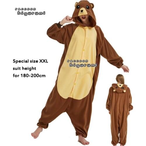 Extra Larg 180-200cm Unisex Animal Pajama Polar Bear Fleece Onesie Boy Girl Cosplay Bear Winter Raccoon Kigurumi Adult