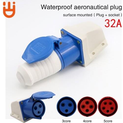 Industrial plug socket connector 3-core 4-core 5-hole 32A surface mounted aviation plug docking waterproof