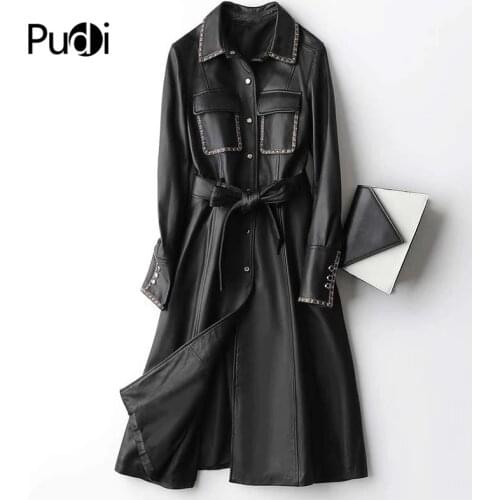 PUDI Real Sheepskin Coat Jacket Over size 2020 Hot Womens Winter Warm Genuine Leather long Trench Coats Jackets A20106