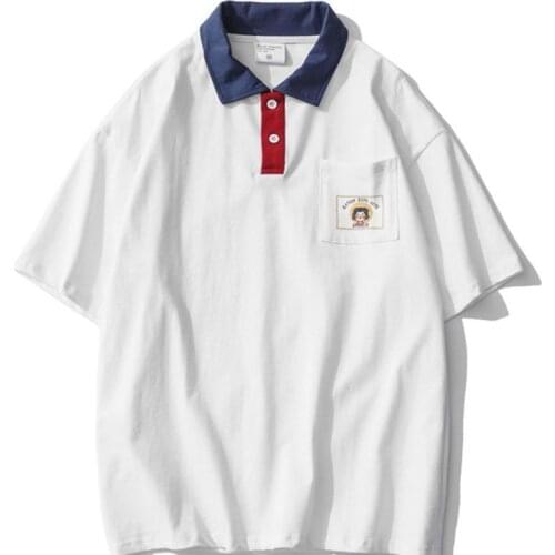 Men Polo Shirt Summer Short Sleeve Turn Down Collar Japanese Style Student Simple Fashion Men and Women Couple Clothing