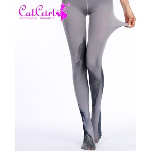 RUIN Womens Tights Womens Pantyhose Cigarette Printed Gray And White Tights Girls Tights