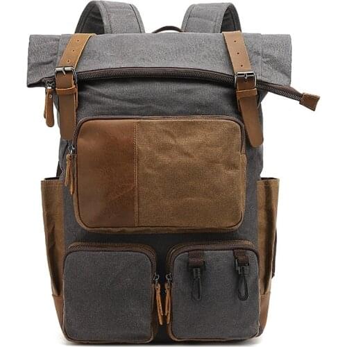 Vintage Waterproof Canvas Backpack Men Outdoor Multiple pockets Mountaineering Travel Rucksack Patchwork Computer School Bagpack