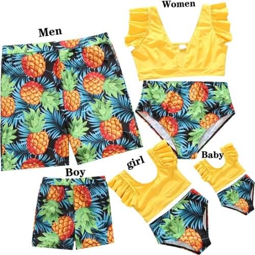 Family Matching Swimwear Summer New Pineapple Print Swimsuit Mother Daughter Mommy and Me Swimsuit Dad Son Swimwear Shorts