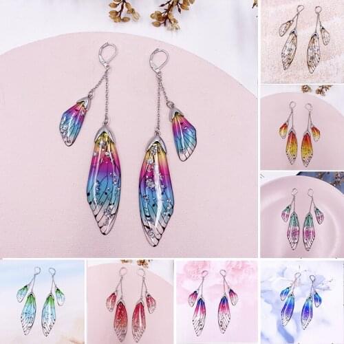 Grown Up Fairy Wing Earrings Cicada Wing Colorful Semi Transparent Realistic Wing Jewelry Magical Mystical Fairy Wing Earrings