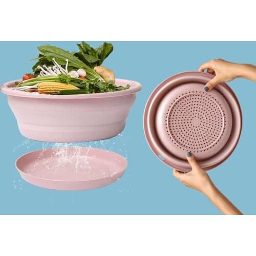 Folding Portable Drain Basket Outdoor Camping Collapsible Colander Fruit Vegetable Cleaning Tool Strainer Kitchen Storage Basket