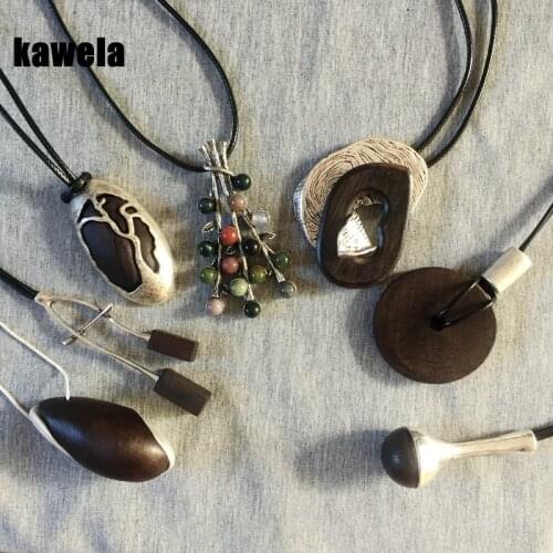 Vintage Wood Oriental Fashion Pendant Necklace