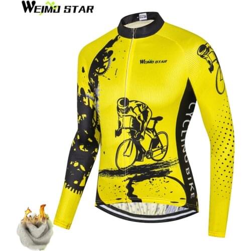 Weimostar Pro Team Winter Cycling Jersey Long Sleeve Cycling Clothing Men Thermal Fleece MTB Bike Jersey Ropa Ciclismo Invierno