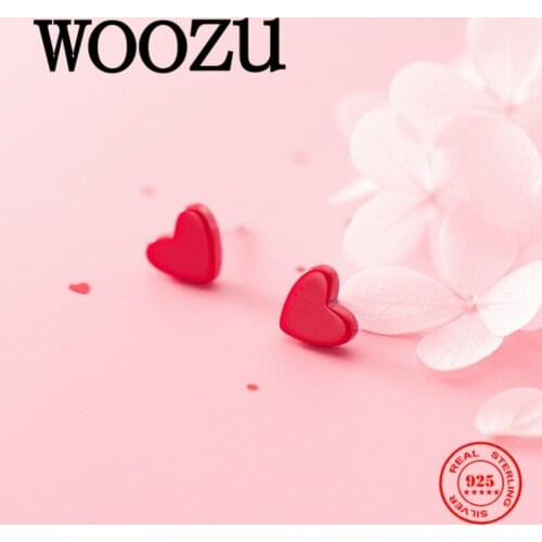 WOOZU Red Love Heart Sweet Romantic Stud Earrings for Women Genuine 925 Sterling Silver Fashion Youth Office Jewelry Accessories