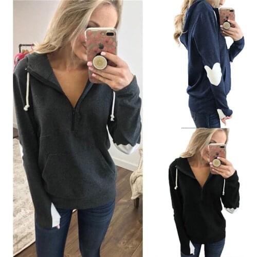 2020 New Deep V Rejected Lower Collar Hoodie Womens Long Sleeve Sweatshirt Top Zipper Streetwear Hoodie Open Half Female