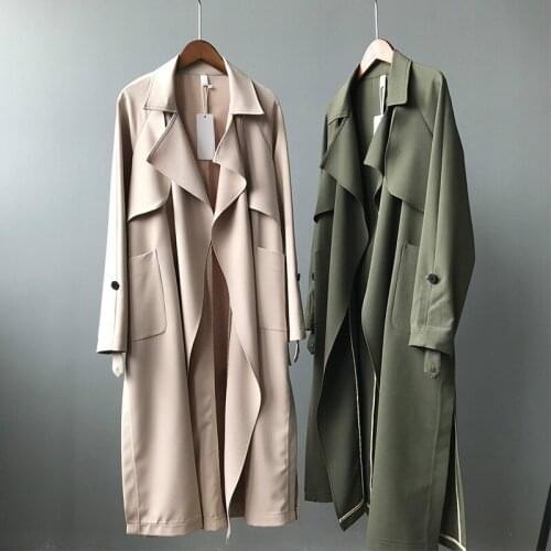Ladies Green Windbreaker Coat Female Long Windproof Trench Coat Women Casual Chiffon Streetwear Thin Overcoat Girls Outerwear